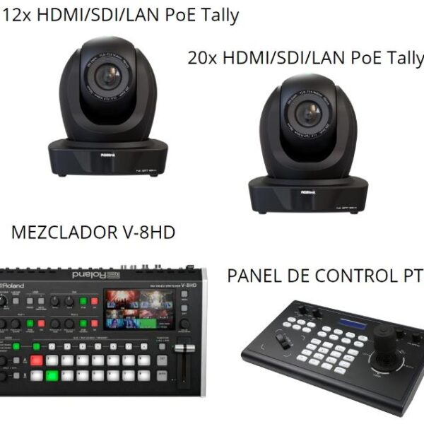 RGBLINK KIT CAMARAS 12X Y 20X HDMI/SDI/LAN POE, TALLY Y PANEL DE CONTROL Y ROLAND V-8HD