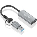 Conversor HDMI  A109-0913/ USB + USB Tipo-C 3.1 Macho - HDMI Macho/ 15cm/ Gris