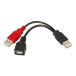 Cable USB 2.0 + Alimentación  A101-0030/ USB Hembra + USB Macho - USB Macho/ Hasta 2.5W/ 60Mbps/ 15cm/ Negro/ Rojo