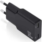 Cargador de Pared GaN  ASCH-30W2P049-BK/ 2xUSB Tipo-C/ 30W/ Negro