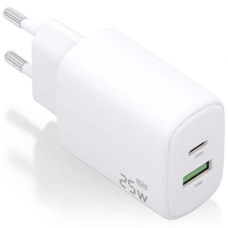 Cargador de Pared GaN  A110-0911/ 1xUSB Tipo-C/ 1xUSB/ 25W/ Blanco