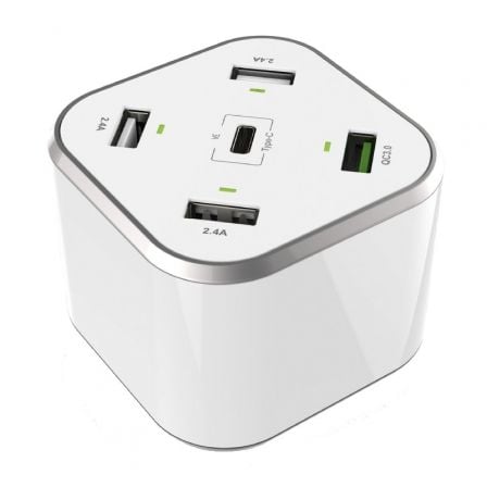 Cargador de Mesa  ASCH-5PQC-W/ 1xUSB Tipo-C/ 4xUSB/ 48W
