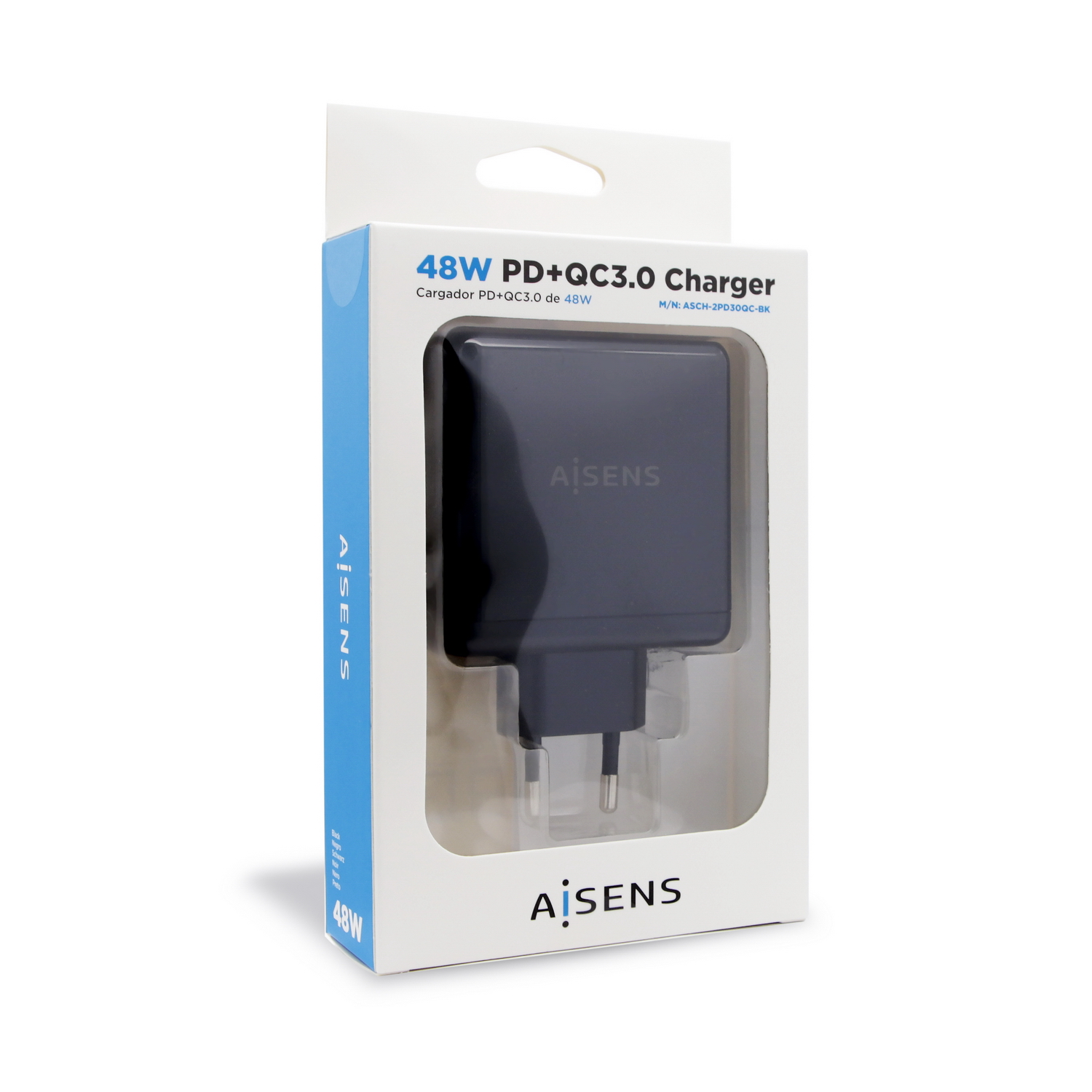 CARGADOR 48W, 1xUSB-C PD3.0 30W, 1xUSB-A QC3.0 18W, NEGRO - Imagen 3