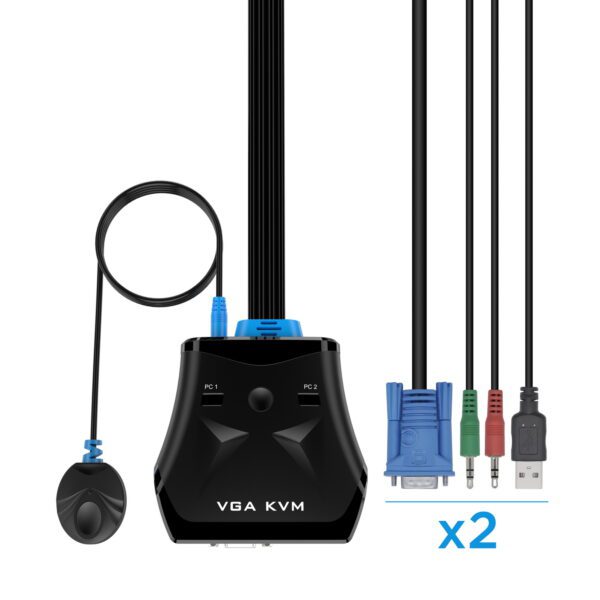 CONMUTADOR KVM VGA USB 1U-2PC+CABLE, NEGRO