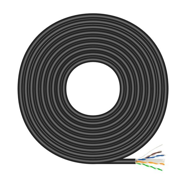 CABLE DE RED EXTERIOR IMPERMEABLE RJ45 CAT.6 UTP RÍGIDO CCA AWG23, NEGRO, 305M