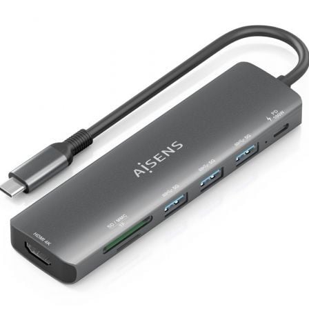 Docking USB Tipo-C  ASUC-7P025-GR/ 1xHDMI 4K/ 3xUSB/ 1xUSB Tipo-C PD/ 1xLector Tarjetas/ Gris