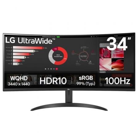 Monitor Profesional Ultrapanorámico Curvo LG 34WR50QK-B 34"/ WQHD/ Negro - Imagen 1