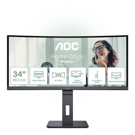 Monitor Profesional Curvo AOC CU34P3CV 34"/ WQHD/ Multimedia/ Regulable en altura/ Negro - Imagen 1