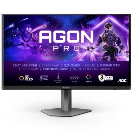 Monitor Gaming Ultraparonámico AOC AG276QZD2 26.5"/ WQHD/ Multimedia/ 0.03ms/ 240Hz/ QLED/ Regulable en altura/ Negro - Imagen 1