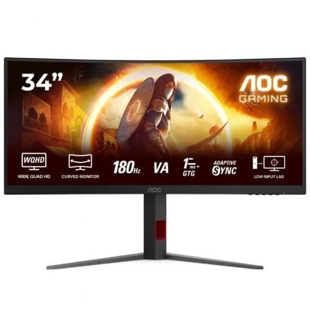 Monitor Gaming Ultraparonámico Curvo AOC CU34G4 34"/ WQHD/ 1ms/ 180Hz/ VA/ Regulable en altura/ Negro - Imagen 1