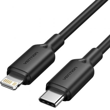 Cable USB 2.0 Tipo-C Lightning Vention LAKBH/ USB Tipo-C Macho - Lightning Macho/ Hasta 27W/ 480Mbps/ 2m/ Negro - Imagen 1
