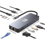 Docking USB Tipo-C Leotec LEDS03/ 3xUSB/ 1xUSB Tipo-C PD/ 1xHDMI 4K/ 1xDisplayPort/ 1xVGA/ 1xAudio/ 1xRJ45/ 1xLector Tarjetas SD y MicroSD/ Gris