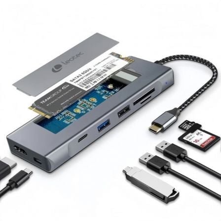 Docking USB Tipo-C Leotec LEDS07/ Ranura SSD M.2/ 2xUSB/ 1xUSB Tipo-C/ 1xHDMI 4K/ 1xLector Tarjetas SD y MicroSD/ 1xUSB Tipo-C PD - Imagen 1