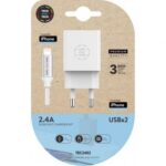 Cargador de Pared Tech One Tech TEC2402/ 2xUSB + Cable Lightning/ 12W/ Blanco