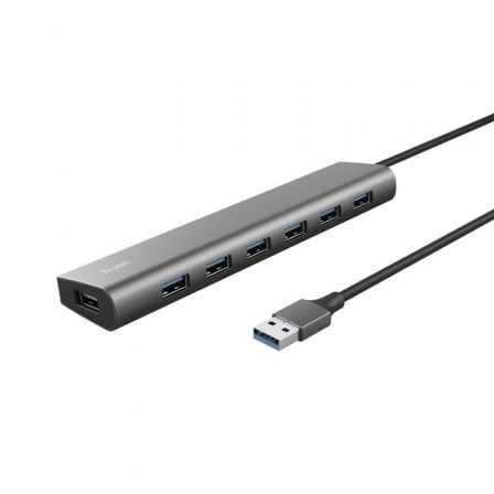 Hub USB 3.2 Gen1 Trust Halyx/ 7xUSB/ 1xUSB-C/ Gris - Imagen 1