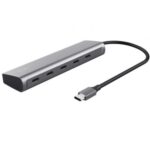 Hub USB Tipo-C Trust Halyx/ 4xUSB Tipo-C/ 1xUSB Tipo-C PD/ Gris