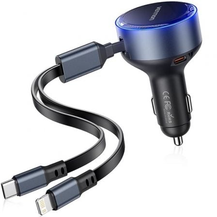 Cargador de Coche Vention FFOB0/ 1xUSB Tipo-C Macho/ 1xUSB Tipo-C hembra/ 1xLightning Macho/ 30W - Imagen 1