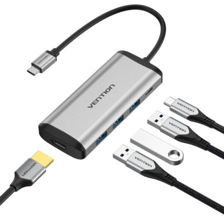 Docking USB Tipo-C Vention CNBHB/ 1xHDMI 4K/ 3xUSB/ 1xUSB Tipo-C PD/ Gris - Imagen 1