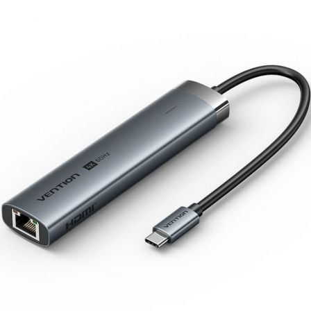 Docking USB Tipo-C Vention TGNHB/ 1xUSB 3.2 Tipo-C/ 2xUSB/ 1xHDMI 4K/ 1xRJ45/ 1xUSB Tipo-C PD/ Gris - Imagen 1