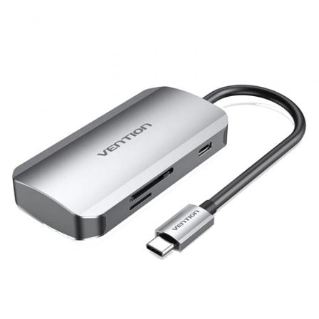 Docking USB Tipo-C Vention TNHHB/ 3xUSB/ 1xUSB Tipo-C PD/ 1xLector Tarjetas SD y MicroSD/ Gris - Imagen 1