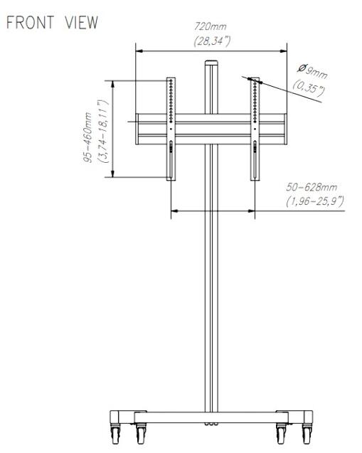 EDBAK TRE100 SOPORTE MONITOR MOVIL 42"-75" HASTA 600X400 70 KG. NEGRO - Imagen 5