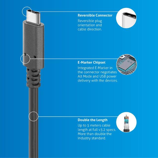 PURELINK CABLE ACTIVO DE USB-C A USB-C CON E-MARKER  Y USB CORRIENTE DE 60W 5M - Imagen 3