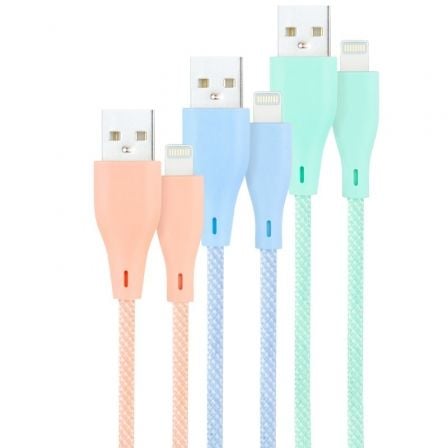 Cables USB 2.0 Lightning Nanocable 10.10.0401-CO1/ USB Macho - Lightning Macho/ 1m/ 3 Unidades/ Rosa, Azul y Verde - Imagen 1